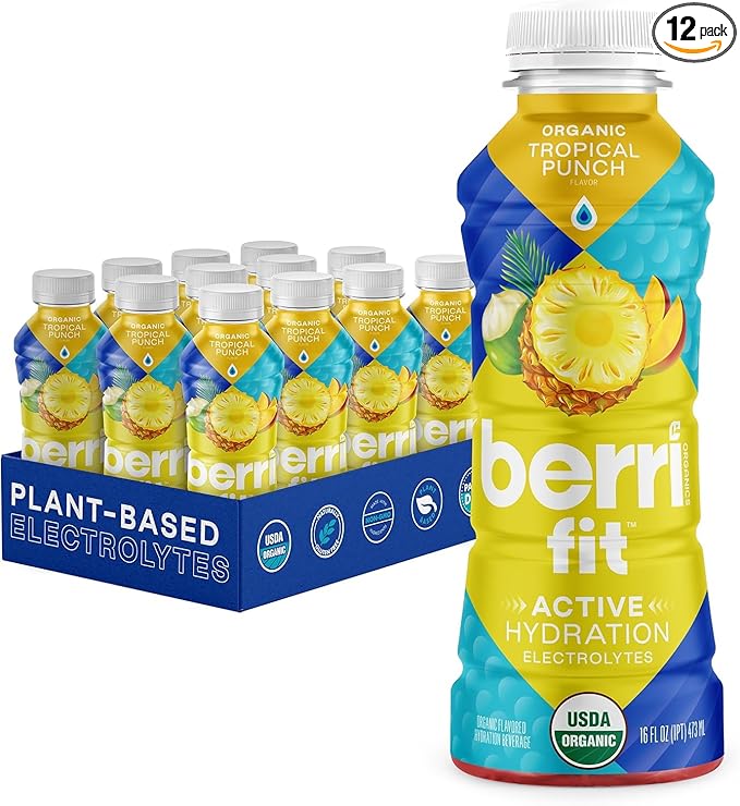 Berri Fit Hydration - Organic Tropical Fruit Flavor Natural Sports Drink - Plant-Based Electrolyte Beverage – Low Calorie Paleo Coconut Water Solution 16oz 12ct…