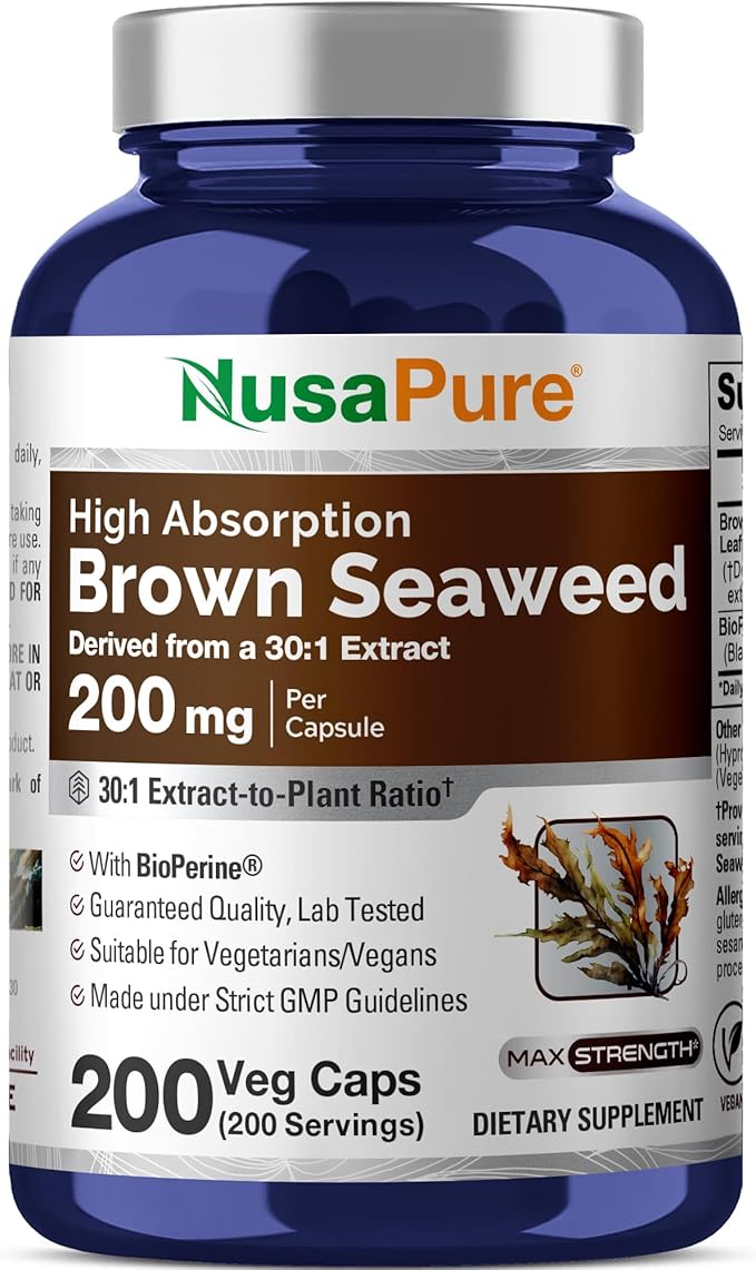NusaPure Brown Seaweed Capsules 200 mg 200 Veg Capsules (Non-GMO Vegan)