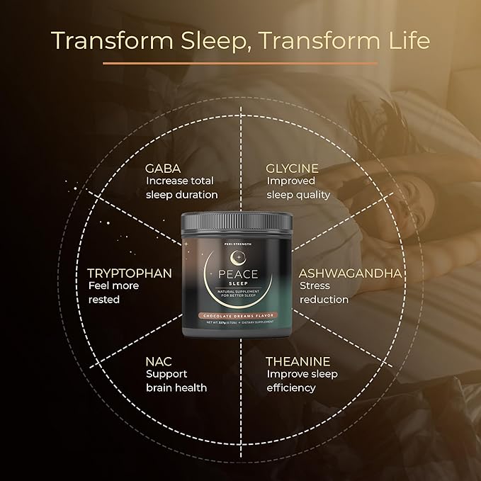 Peace Sleep - Sleep and Recovery Chocolate Powder Drink Mix - Sleep Aid Supplement with GABA L-Tryptophan L-Theanine Glycine - for Tranquil Sleep Restful Nights Productive Days - Gluten Free