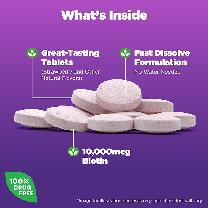 Natrol Melatonin 10mg Fast Dissolve 100ct &amp Biotin 10000mcg Fast Dissolve 60ct Strawberry Tablets Bundle for Sleep Hair Skin &amp Nails