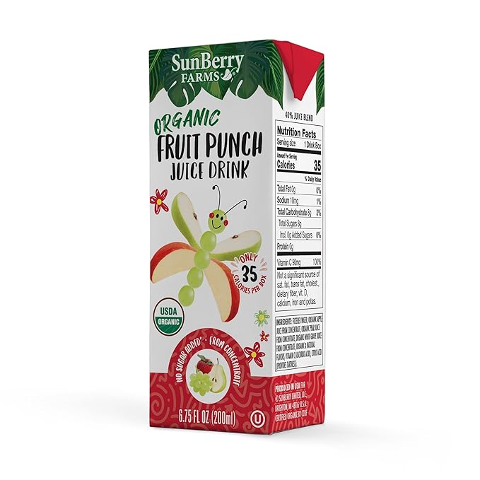 Sunberry Farms Organic Fruit Punch Juice Drink – 32 Pack (6.75 fl oz Each) | USDA Organic | No Sugar Added | Gluten-Free | GMO-Free | Preservative Free | Excellent Source of Vitamin C