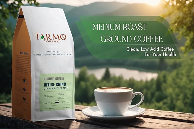 Tarmo Coffee | OFFICE GRIND - Low Acid Ground Coffee Vietnamese Coffee Premium Arabica &amp Robusta Blend Medium Roast Coffee 12 Oz Bag