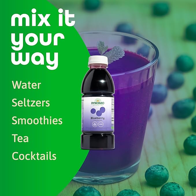 Dynamic Health Blueberry Concentrate 100% Concentrate Unsweetened No Additives Brain Function Antioxidant Support Vegan Gluten Free Non-GMO 16 Fl oz