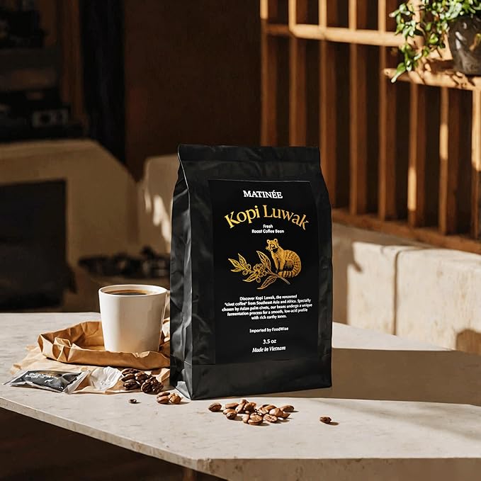 MATINÉE Wild Kopi Luwak Coffee Beans Medium Roast Whole Bean Beans Civet Coffee - Sustainably Sourced From Vietnam 8.8oz / 250 Grams