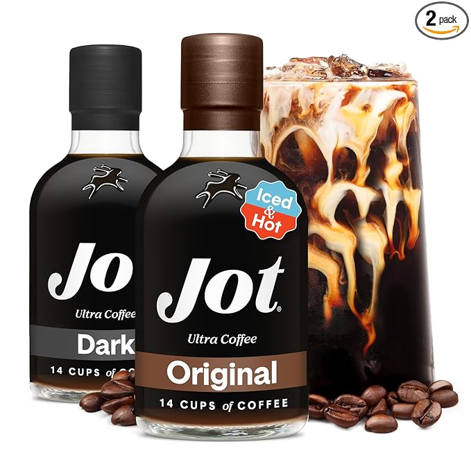 Jot Coffee Concentrate (Original/Dark) High Caffeine Cold Brew Coffee Concentrate Liquid for Iced Coffees Instant Espresso Hot or Cold Instant Coffees - Makes 14 Cups 150mg Caffeine/Tbsp No Sugar
