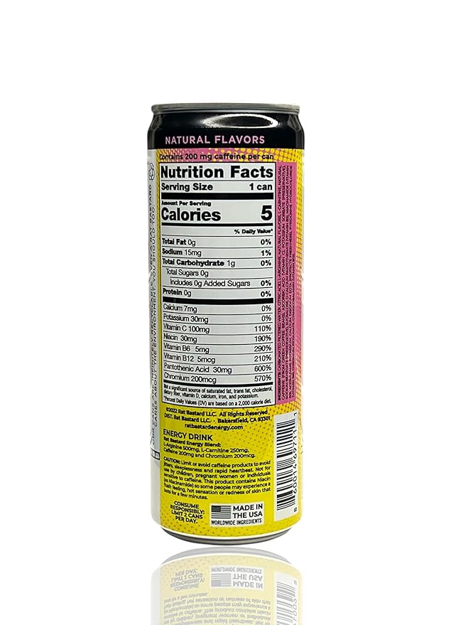 RAT BASTARD Energy Drink - Sugar-Free Caffeinated Beverage Natural Caffeine to Boost Energy and Focus Strawberry Lemonade Flavor 12 fl oz Can (Case of 12)