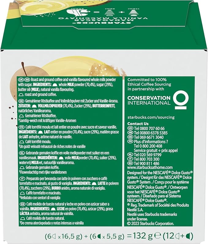 Starbucks Madagascar Vanilla Macchiato Coffee Pods by NESCAFÉ Dolce Gusto (Pack of 6 Total 72 Pods)