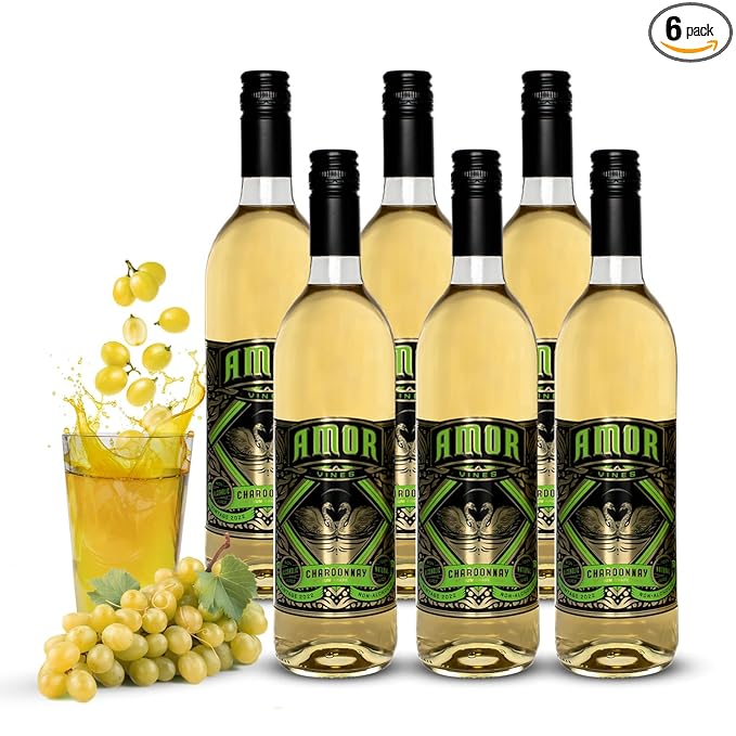 Amor Vines: Chardonnay Grape Juice - 100% Pure Non-Alcoholic No Water Added Preservative-Free – 750ml Glass Bottles (Pack of 6)