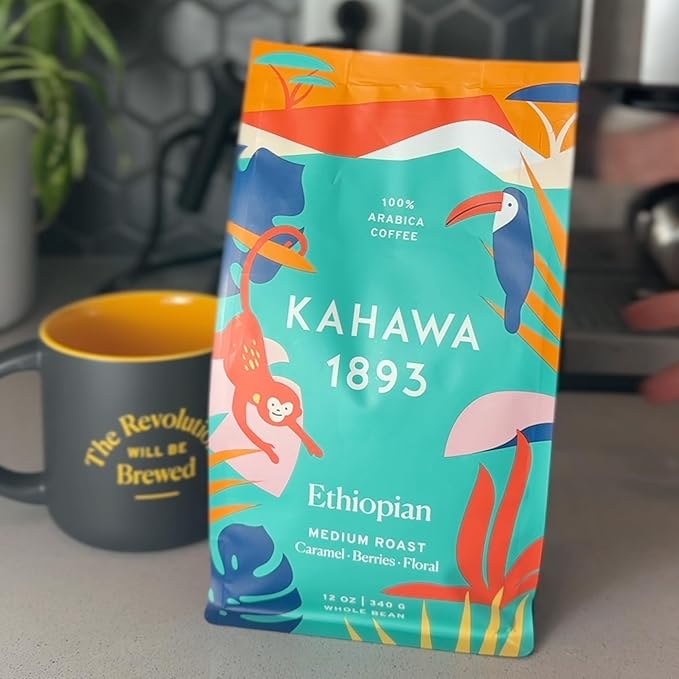 Kahawa 1893 Whole Bean Coffee Combo Pack Kenyan &amp Ethiopian Blend (12 Oz x 2) - As Seen on Shark Tank High Antioxidants Naturally Sweet Organically Grown Ethically &amp Sustainably Sourced
