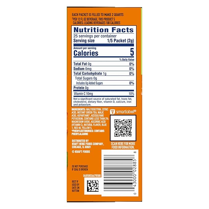 Crystal Light Peach Mango Green Tea Drink Mix 10-Quart Box (Pack of 7)