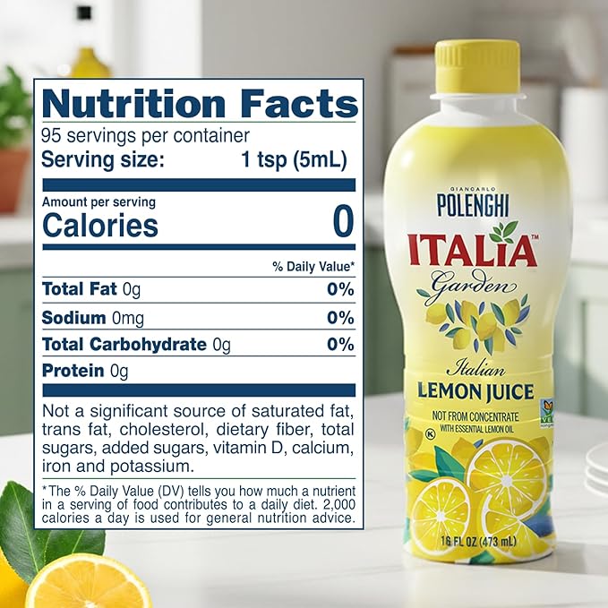 Italia Garden Italian Lemon Juice Not From Concentrate Real Perfect for Cooking Drinks Marinades &amp More Pure Citrus Flavor with Convenient Squeeze Bottle 16 oz 3-Pack