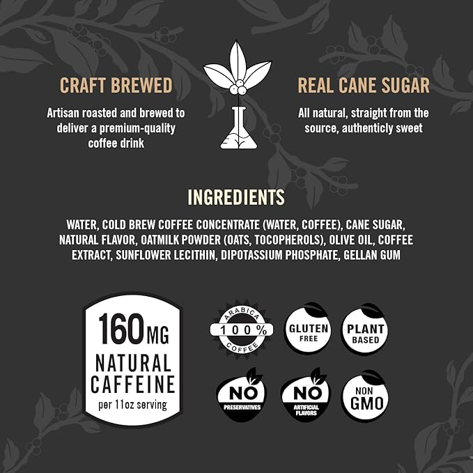 Great Lakes Vanilla Oat Milk Cold Brew Latte Coffee 11 Ounce Cans Pack of 12