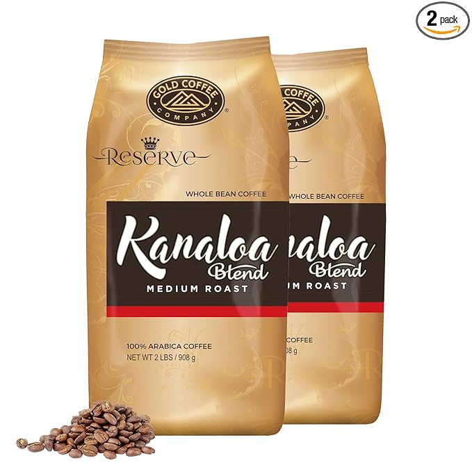 Gold Coffee | Kanaloa Premium House Blend Medium Roast Whole Bean | 100% Arabica Coffee 2 lbs. (Pack of 2)