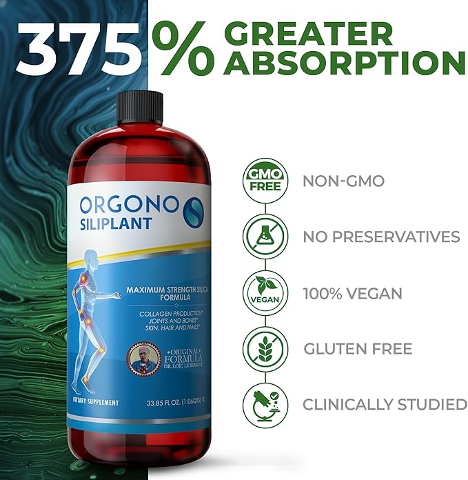 Orgono Living Silica Siliplant | Vegan Collagen Booster | Supports Healthy Collagen and Elastin Production for Joint &amp Bone Support Glowing Skin Strong Hair &amp Nails. 66 Servings