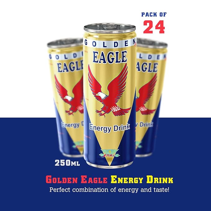 Golden Eagle Energy Drink - 8.4 fl oz Cans (24-Pack) - Albanian Energy Drink Real Sugar Enhanced Energy &amp Focus Vitamins &amp Minerals Perfect for Athletes &amp Professionals Natural Taste M