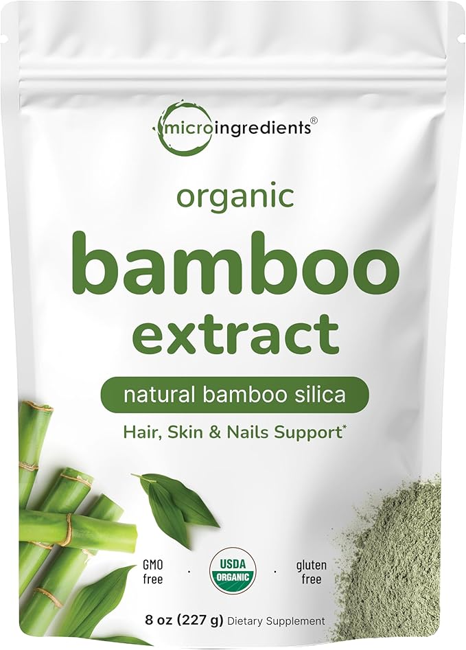 Micro Ingredients Organic Bamboo Extract Powder 8oz (378 Servings) | Bamboo Plant Silica &amp Mineral Supplements | Natural Stem &amp Leaf Extract | Non-GMO Gluten Free Vegan Friendly