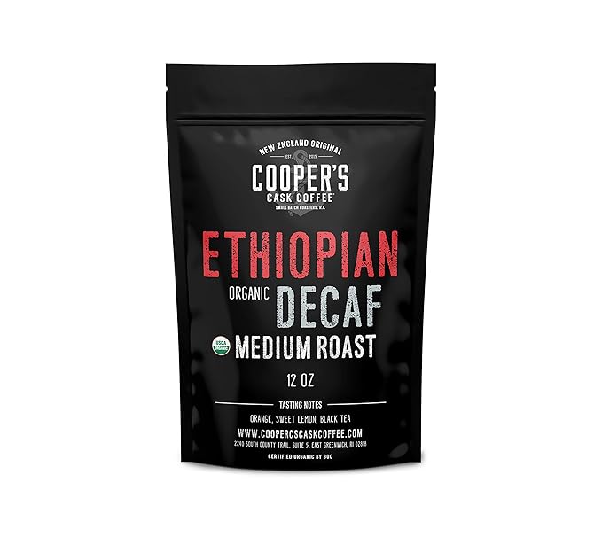 Organic Ethiopian Decaf Medium Roast Water Processed Whole Bean Coffee (12oz Whole Bean)