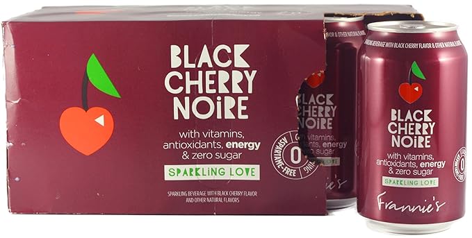 KauffmanTreats Frannie Sparkling Beverage- Zero Calories &amp Sugar Aspertame Free: 8-Ct 12 Oz. Cans (Black Cherry Noire)
