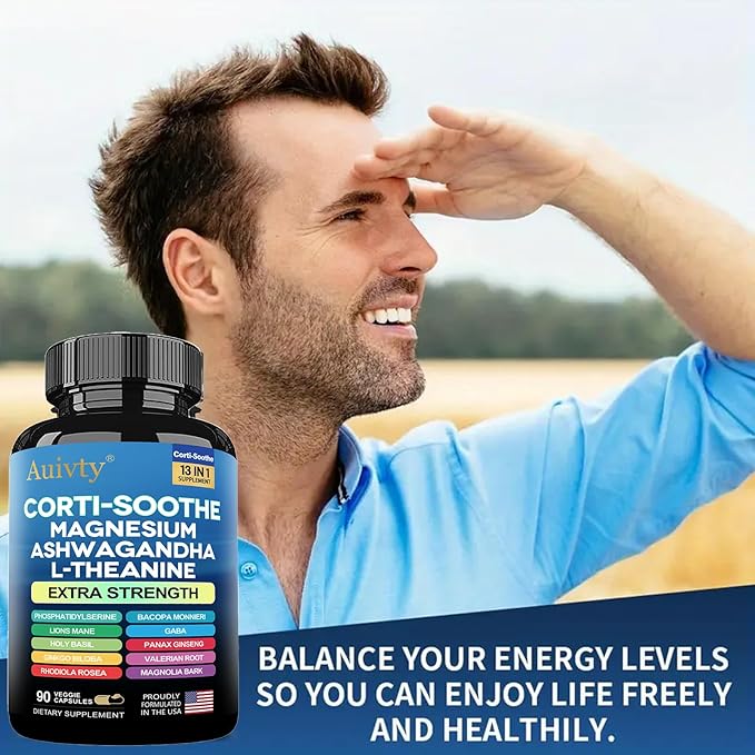 Cortisol Manager &amp Adrenal Support - Cortisol Reducer for Stress Relief Calm &amp Sleep - 13-in-1 Adaptogen with Ashwagandha &amp Magnesium - 180 Capsules (2-Pack)