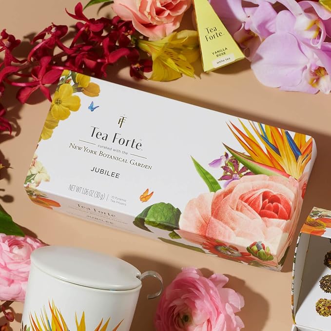 Tea Forte Premium Petite Presentation Box Gift Set Sampler 10 Count 2 of Each Blend Individually Wrapped Handcrafted Pyramid Infuser Bags Jubilee Tea