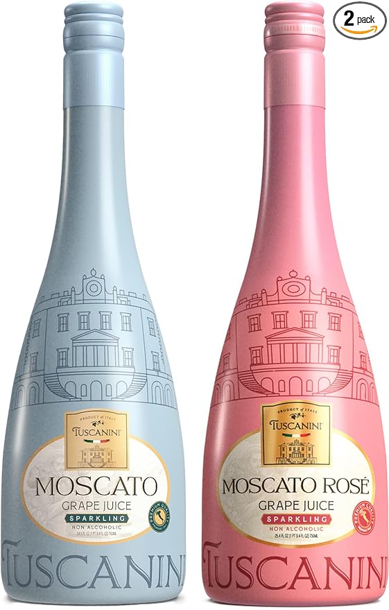 Tuscanini Italian Sparkling Grape Juice Gift Set 25.3oz | Moscato &amp Rose Sparkling Grape Juice | Non Alcoholic Sparkling Juice | Imported from Italy | Kosher