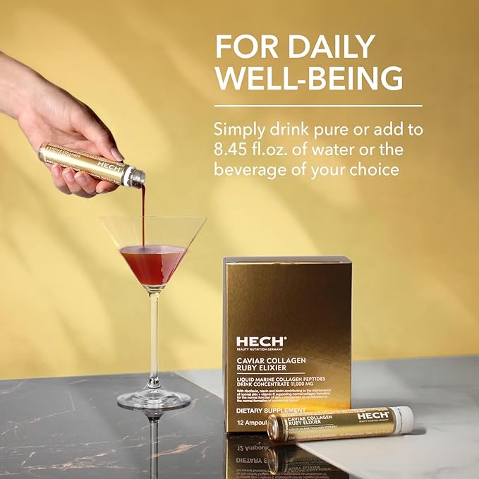 Caviar Collagen Ruby Elixier - Beauty Supplement with 11000 mg Marine and Caviar Collagen Peptides Polyphenols and Complex of 9 bioactive Vita-Mineral Nutrients