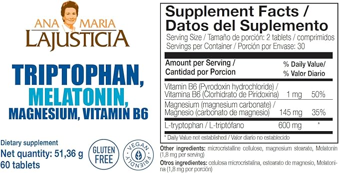 Ana María Lajusticia Tryptophan Supplement Pack – Tryptophan with Magnesium Melatonin and Vitamin B6 &amp Tryptophan with Magnesium and Vitamin B6 |