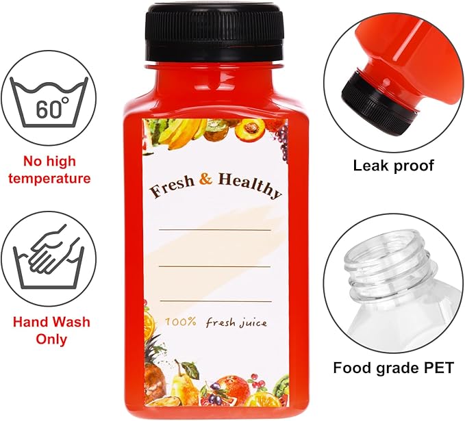 Moretoes 36pcs 8oz Juice Bottles Plastic Bottles with Lids Reusable Clear Containers with Caps for Juicing Smoothie and Other Beverages