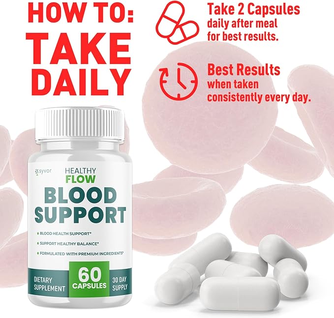 (2 Pack) Healthy Flow Blood Support Capsules Official Healthy Flow Blood Support Pills with All Natural Ingredients Advanced Formula Supplement with Premium Vitamins for Men &amp Women (120 Capsule