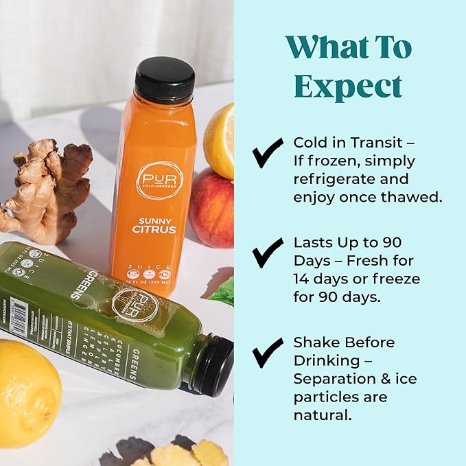 PUR Cold-Pressed Juice – 5-Day Signature Juice Cleanse – Natural Reset Supports Wellness Digestion &amp Energy – Greens Celery Kick Blue Chia Sunny Citrus &amp Raw Red – 30 Bottles