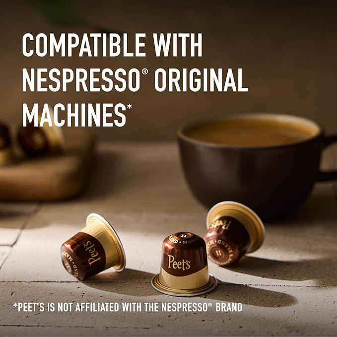 Peet's Coffee Medium Roast Decaf Espresso Capsules Compatible with Nespresso Original Machine Decaffeinated Arabica Coffee - Decaf Ristretto Intensity 10 100 CT (10 Boxes of 10 Espresso Capsules)