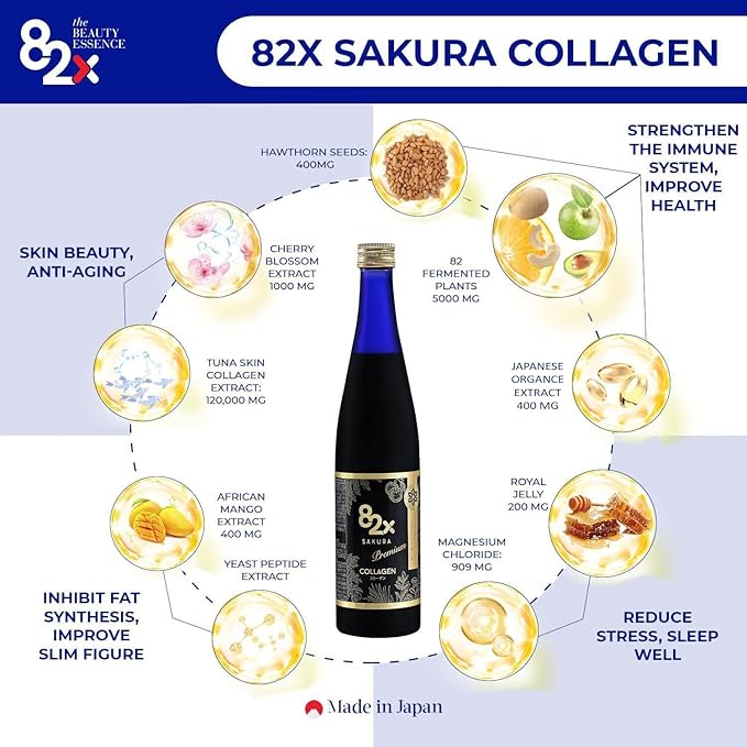 82X Collagen Premium - Marine Collagen Drink - Collagen Peptides Liquid Drink for Skin Hair Nails from Japan with 82 Fermented Plants Vitamins Minerals &amp Supplements