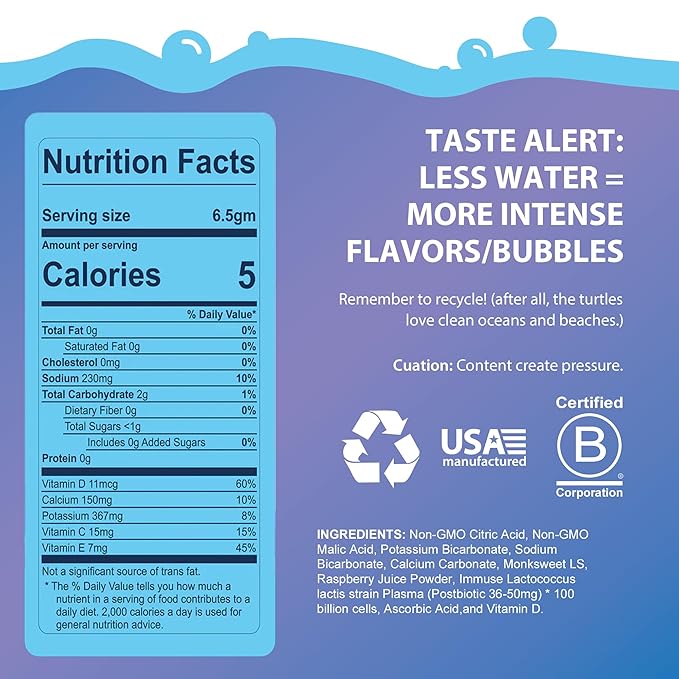 Bobelo Self Carbonating Hydration Packets | Low Calorie Drink Mix Electrolytes Powder Packets | Keto Friendly Sugar Free Water Enhancer | Soda &amp Sparkling Water Alternative | Blue Razz(15ct)