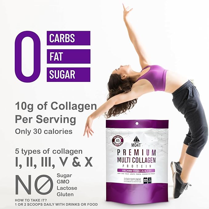 MO4T Hydrolyzed Multi Collagen Powder -Collagen Protein- Collagen Peptides-Type 123510 -Sugar-Free (1 Pound) Hair Skin &amp Nail Paleo &amp Keto Non-GMO