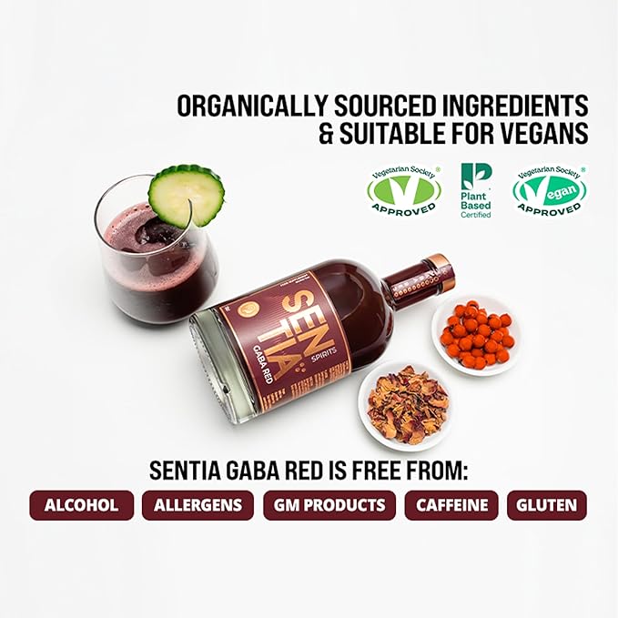 Sentia Gaba Red Botanical Non Alcoholic Spirit Award Winning Vegan Gluten Free and GM Free Zero Proof Natural Plant Taste Bittersweet Spiced Berries taste Up to 20 Drinks 16.9 fl oz (500ml)