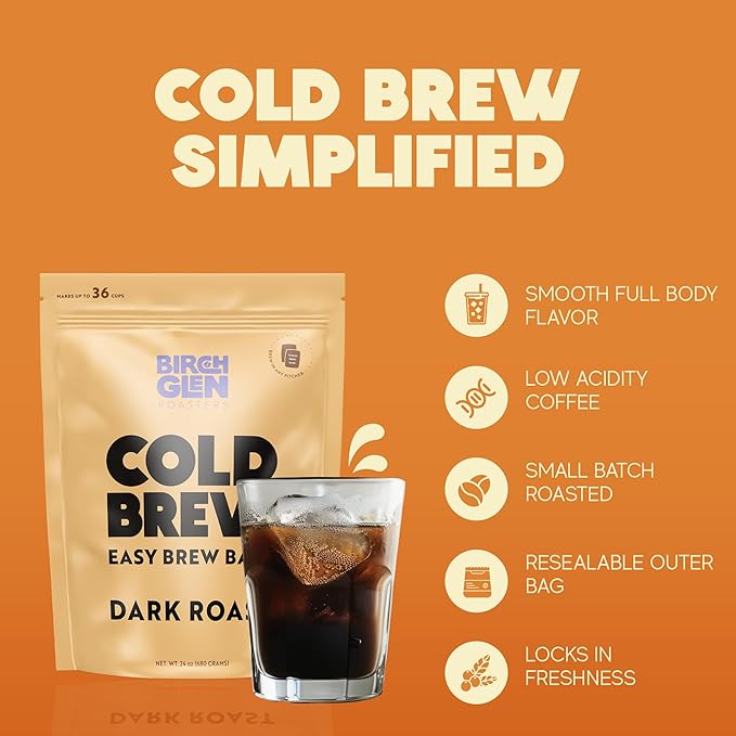 Birch Glen Roasters Cold Brew Coffee Bags - 12 Pack of Coarse Ground Coffee Filter Pitcher Packs for Easy Brewing - 100% Arabica - Yields 6 Pitchers - French Vanilla Flavor