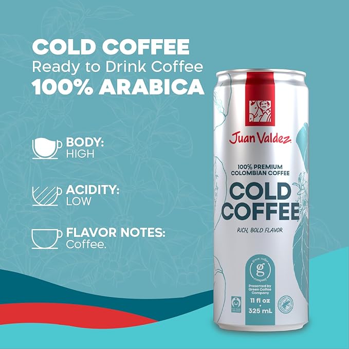 Juan Valdez Cold Brew Coffee | 11oz Can | 24 Pack | Premium Colombian Coffee | Single Origin | Specialty Gourmet | Fair Trade Coffee | Rainforest Alliance