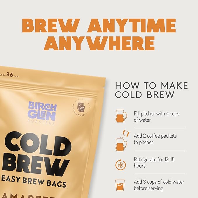 Birch Glen Roasters Cold Brew Coffee Bags - 12 Pack of Coarse Ground Coffee Filter Pitcher Packs for Easy Brewing - 100% Arabica - Yields 6 Pitchers - Decaf