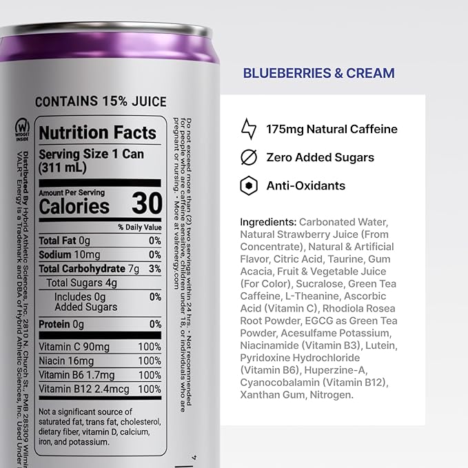VALR Energy | Nitrogen-Infused Energy Drink | 175mg Natural Caffeine from Green Tea | Pre-Workout Performance with Amino Acids &amp Antioxidants | Gluten-Free &amp Vegan | (10.5 FL. OZ. ) (10.5 FL.