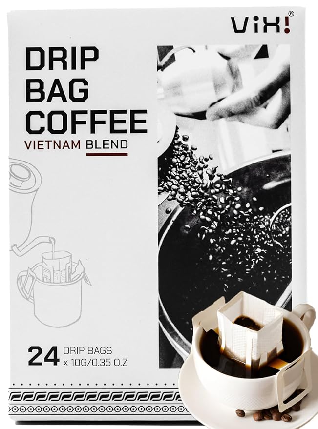 VIXI Drip Coffee Blended 24 Bags Ground Coffee Medium Roast Hanging Ear Arabica Blend Robusta Smooth and Balanced Flavor Single Serving Natural Vietnamese Coffee
