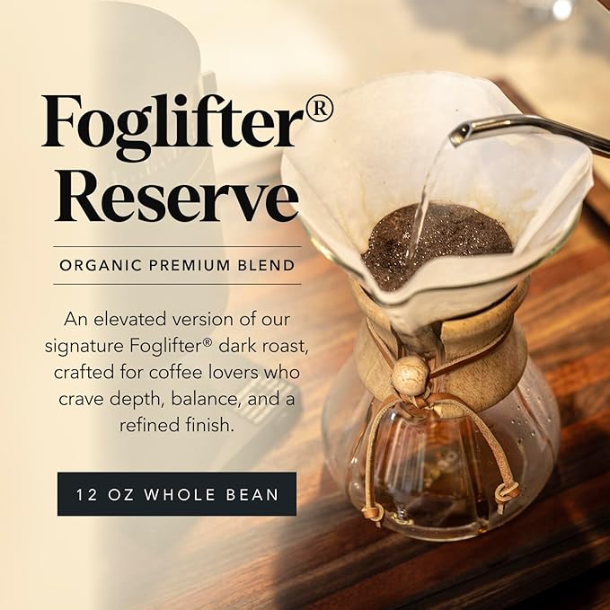 Carmel Valley Coffee Roasting Foglifter® Reserve – Whole Bean Organic Medium Dark Roast Coffee Connoisseur's Premium Blend Citrus Zest &amp Toffee Notes 12 Ounce Bag (1 Pack)