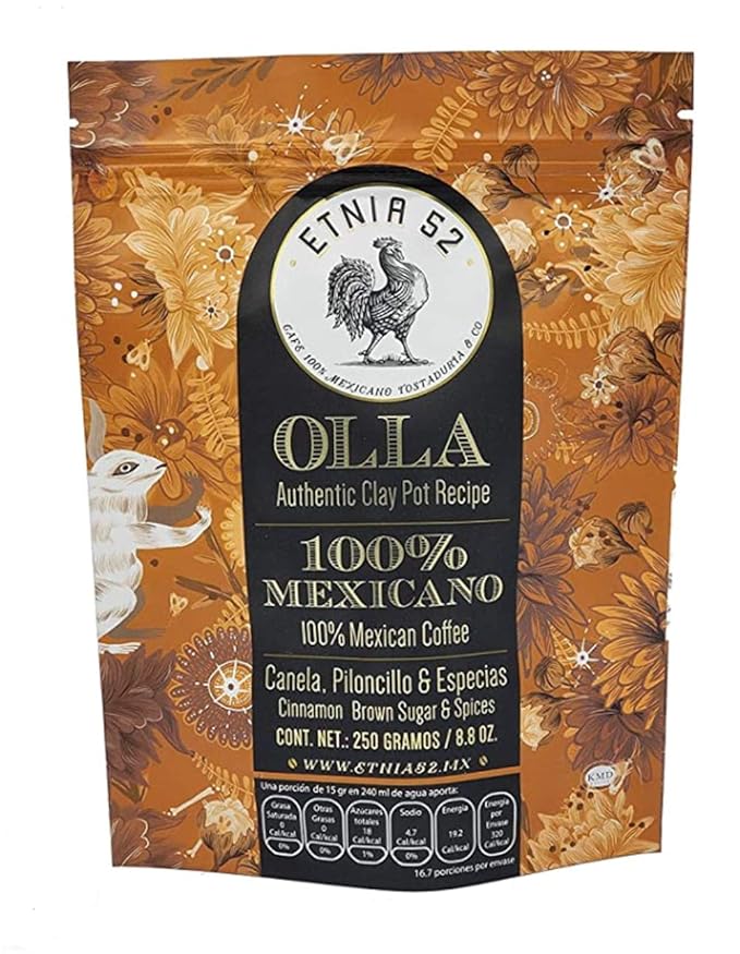 Etnia 52 – Café de Olla 100% Mexican Ground Coffee 250 grams or 8.8 oz Kosher Certified (KMD) Made in Mexico Includes Free Ebook Recipe Link