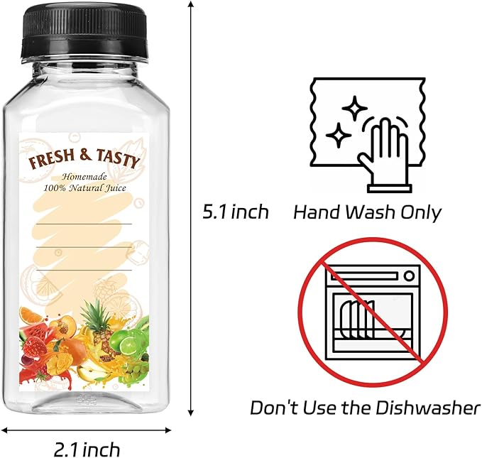 BAKHUK 36pcs 8oz Juice Bottles with Lids Food Grade Reusable Clear Containers with Black Tamper Evident Caps for Juice Milk and Other Beverages