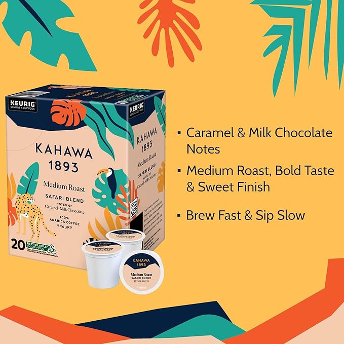 Kahawa 1893 Variety Pack Coffee K-Cup Pods - Safari &amp Serengeti Blend (40 Count) - As Seen on Shark Tank 2 Boxes Medium Roast + 2 Boxes Dark Roast Ethically &amp Sustainably Sourced