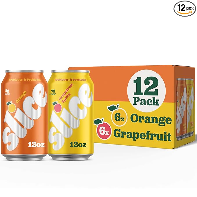 Slice Healthy Soda Orange &amp Grapefruit Variety Pack Prebiotic &amp Probiotic Soda Pop 5g Fiber 35-40 calories 12 fl oz 12 Pack (6 of each flavor)