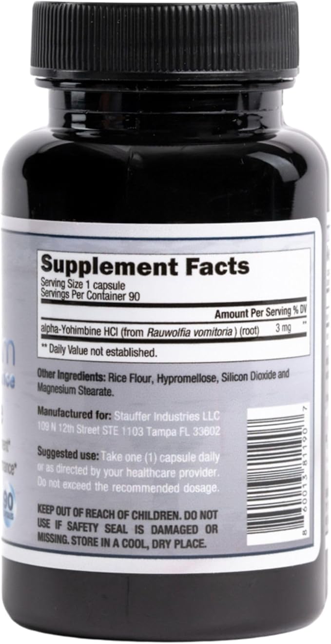 Rauwolscine Yohimbine HCL Dietary Supplement - 3mg Per Capsule 90 Capsules Once a Day | Supports Energy Focus Performance and Healthy Metabolism
