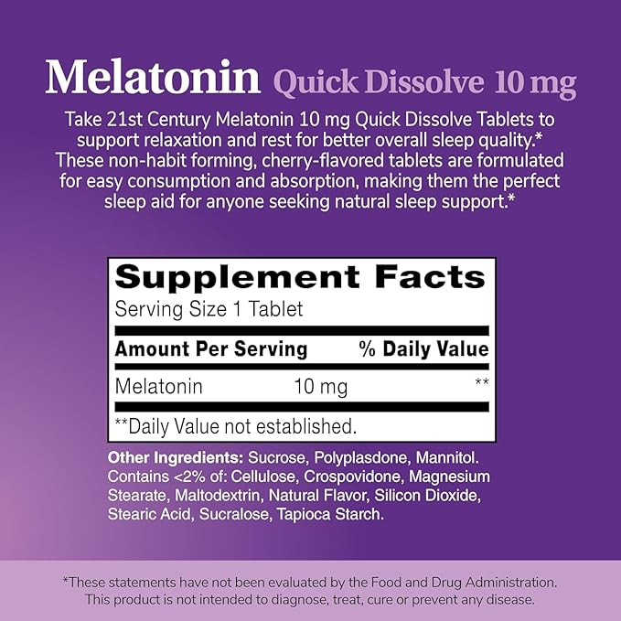 21st Century Quick Dissolve Melatonin 10mg Cherry 120 ea (Pack of 2)