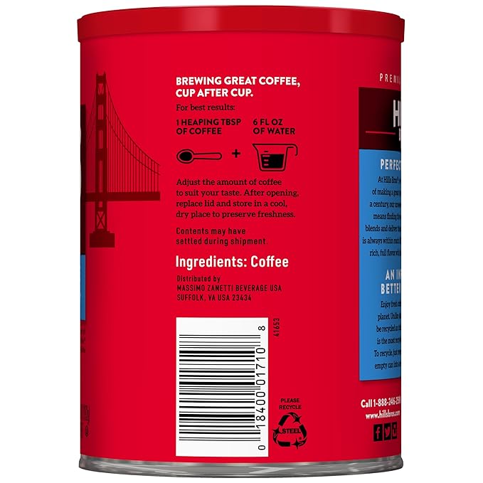 Hills Bros. Perfect Balance Ground Coffee – Premium Arabica Coffee Beans – Medium Roast Rich Flavor Cup After Cup – Recyclable Steel Can for Freshness – Certified Kosher – 10.3oz Can Pack of 6