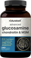 NatureBell Advanced Glucosamine Chondroitin &amp MSM - 240 Capsules - 10-in-1 Joint Support Complex* - Includes Hyaluronic Acid Turmeric Glucosamine Collagen &amp More