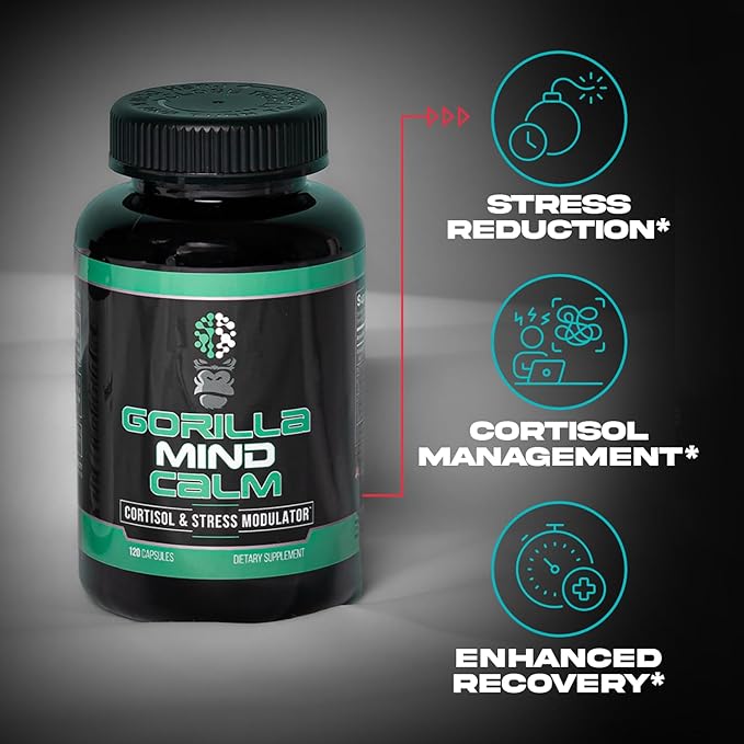Gorilla Mind Calm (120 Capsules) - Potent Relaxation &amp Stress Reduction | Cortisol &amp Stress Modulator | Enhanced Recovery
